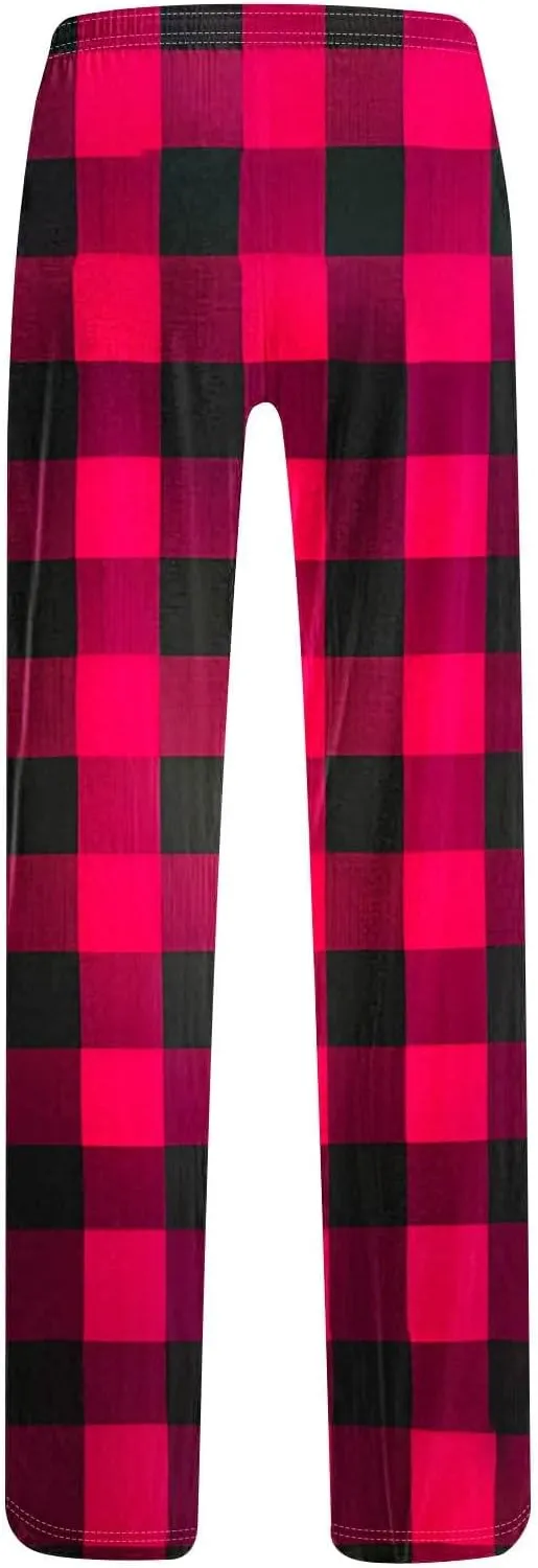 Women's Pajama Pants Wide Leg Yoga Pants Lounge High Waist Pants Comfy Stretch Plaid Pj Bottoms Trousers Loungewear