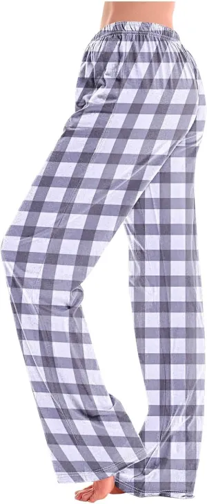Women's Pajama Pants Wide Leg Yoga Pants Lounge High Waist Pants Comfy Stretch Plaid Pj Bottoms Trousers Loungewear