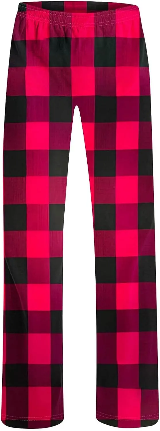 Women's Pajama Pants Wide Leg Yoga Pants Lounge High Waist Pants Comfy Stretch Plaid Pj Bottoms Trousers Loungewear