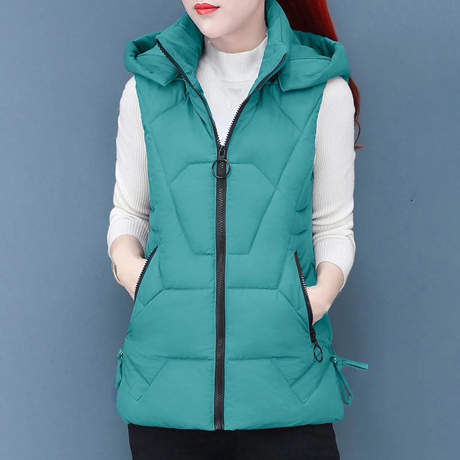 Women's Plus Size Fleece Vests Hooded Sleeveless Jackets Zip Up Fall Winter Lightweight Warm Outerwear with Pockets