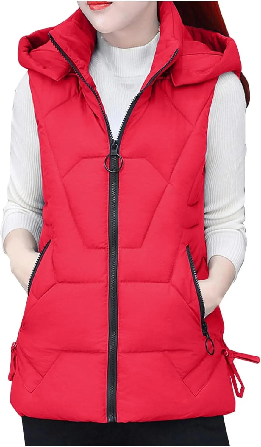 Women's Plus Size Fleece Vests Hooded Sleeveless Jackets Zip Up Fall Winter Lightweight Warm Outerwear with Pockets