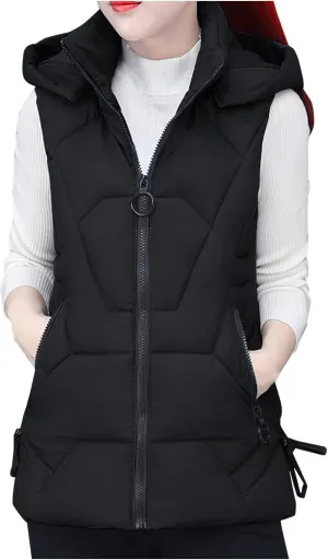 Women's Plus Size Fleece Vests Hooded Sleeveless Jackets Zip Up Fall Winter Lightweight Warm Outerwear with Pockets