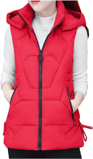 Women's Plus Size Fleece Vests Hooded Sleeveless Jackets Zip Up Fall Winter Lightweight Warm Outerwear with Pockets