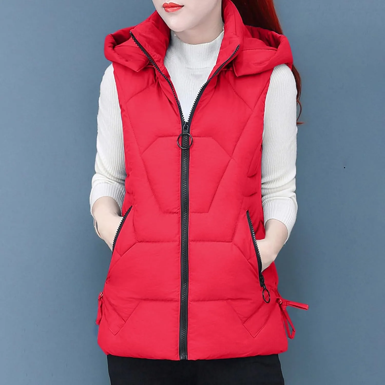 Women's Plus Size Fleece Vests Hooded Sleeveless Jackets Zip Up Fall Winter Lightweight Warm Outerwear with Pockets