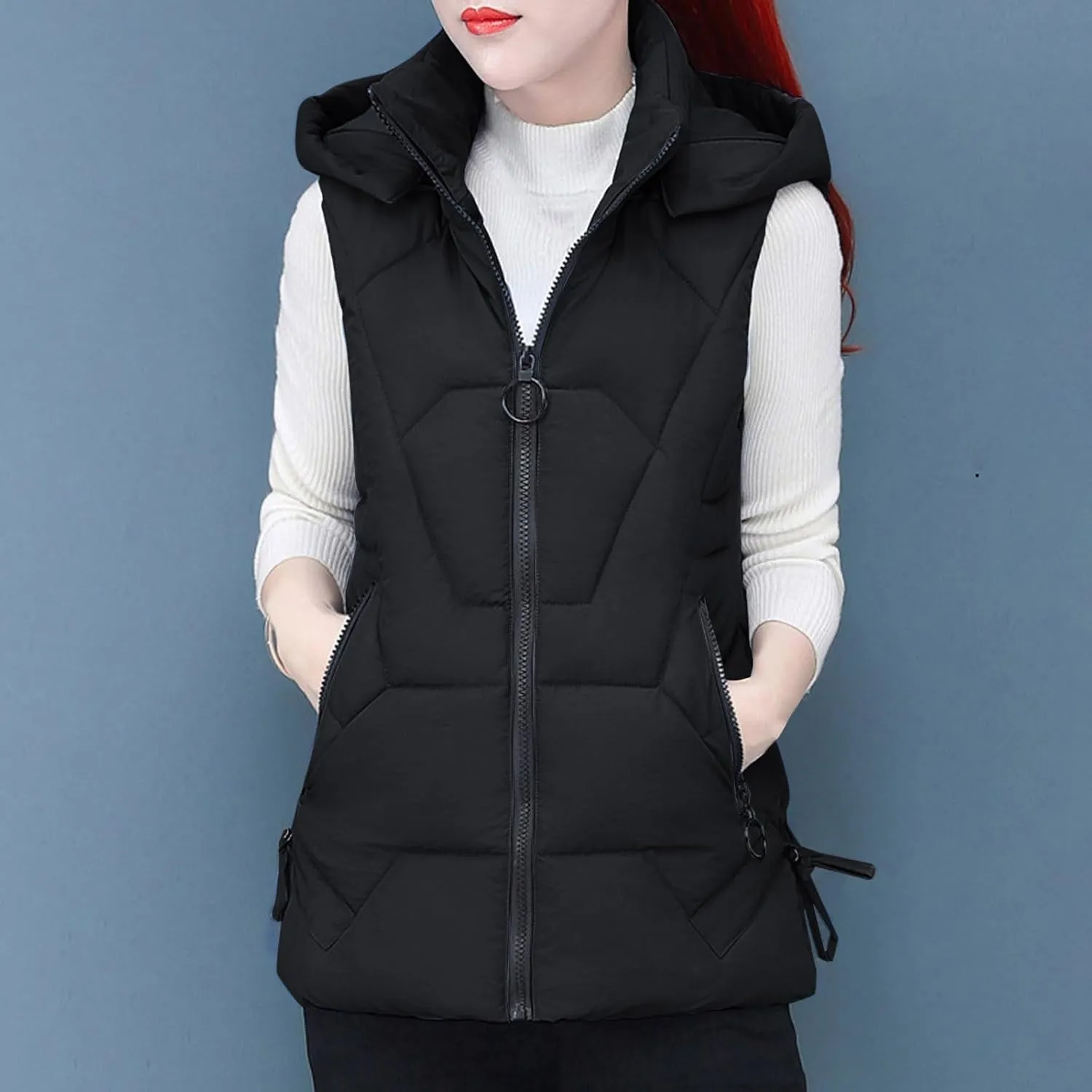 Women's Plus Size Fleece Vests Hooded Sleeveless Jackets Zip Up Fall Winter Lightweight Warm Outerwear with Pockets