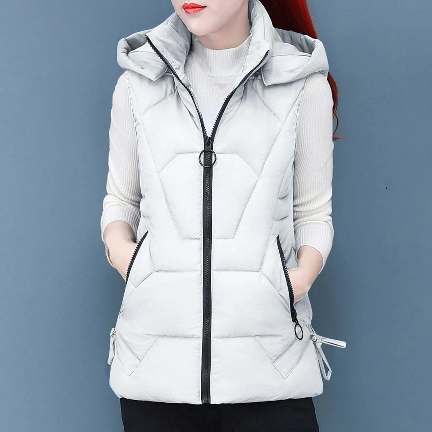 Women's Plus Size Fleece Vests Hooded Sleeveless Jackets Zip Up Fall Winter Lightweight Warm Outerwear with Pockets