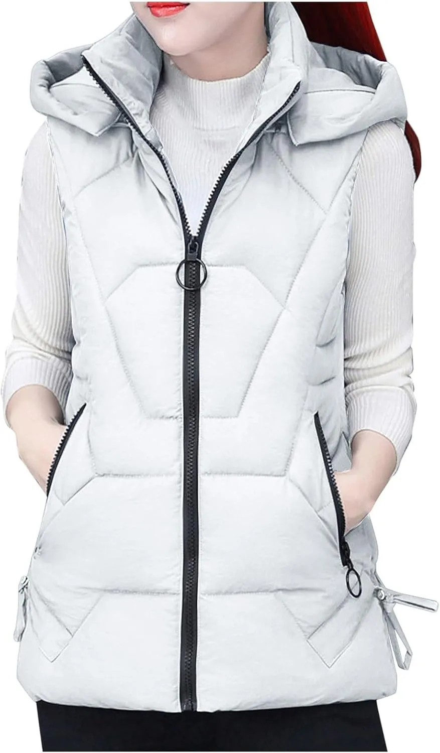 Women's Plus Size Fleece Vests Hooded Sleeveless Jackets Zip Up Fall Winter Lightweight Warm Outerwear with Pockets