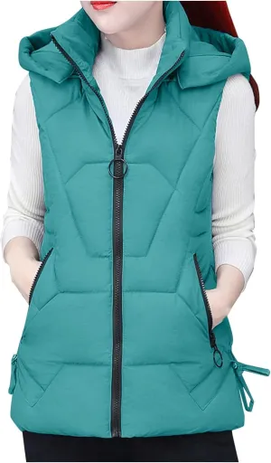 Women's Plus Size Fleece Vests Hooded Sleeveless Jackets Zip Up Fall Winter Lightweight Warm Outerwear with Pockets