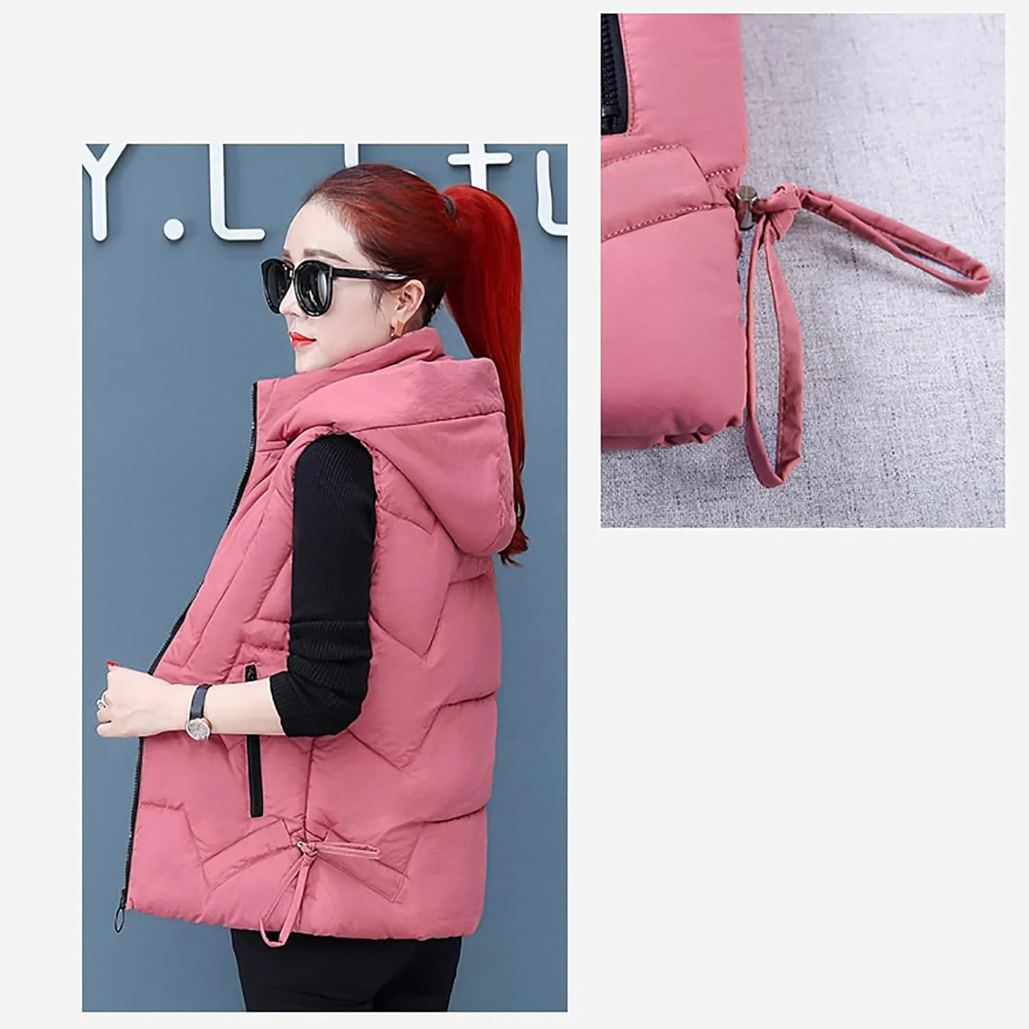 Women's Plus Size Fleece Vests Hooded Sleeveless Jackets Zip Up Fall Winter Lightweight Warm Outerwear with Pockets