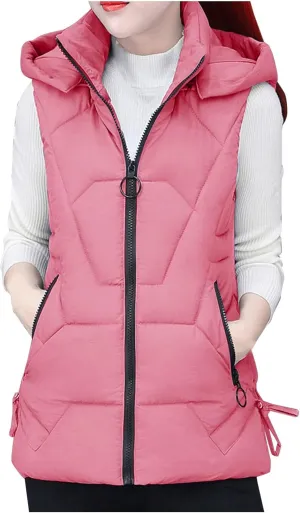 Women's Plus Size Fleece Vests Hooded Sleeveless Jackets Zip Up Fall Winter Lightweight Warm Outerwear with Pockets