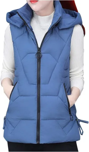 Women's Plus Size Fleece Vests Hooded Sleeveless Jackets Zip Up Fall Winter Lightweight Warm Outerwear with Pockets