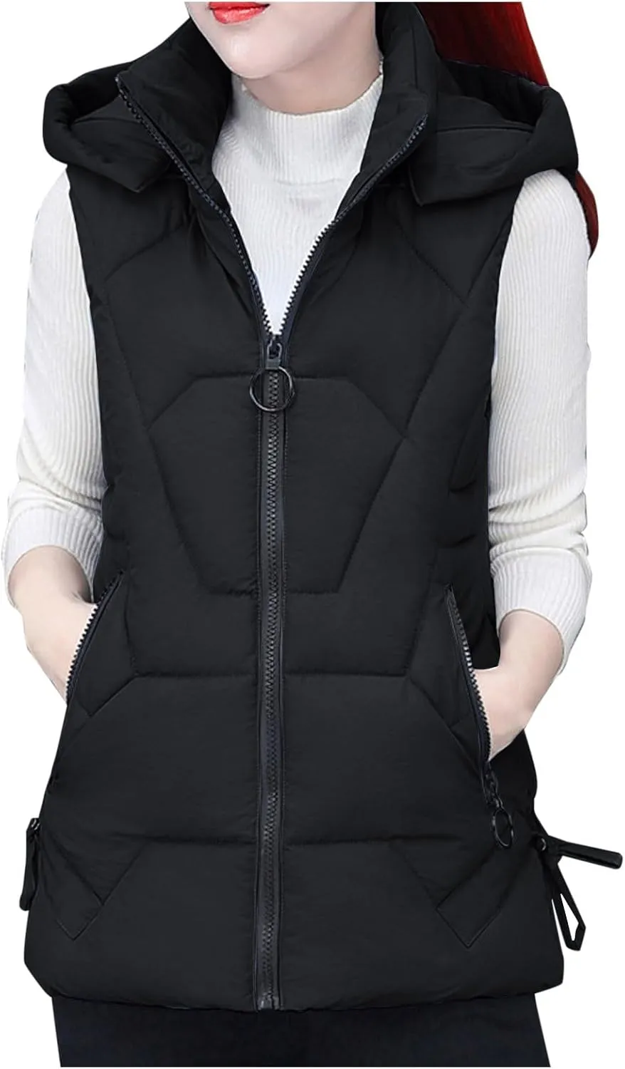 Women's Plus Size Fleece Vests Hooded Sleeveless Jackets Zip Up Fall Winter Lightweight Warm Outerwear with Pockets