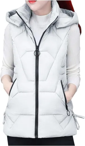 Women's Plus Size Fleece Vests Hooded Sleeveless Jackets Zip Up Fall Winter Lightweight Warm Outerwear with Pockets