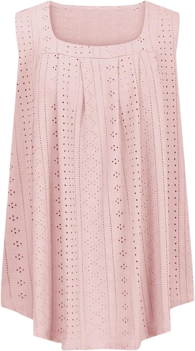 Womens Sleeveless Pleated Top Square Neck Tops for Plus Size Summer Vacation Tops Going Out Tops Fashion Trendy Tops
