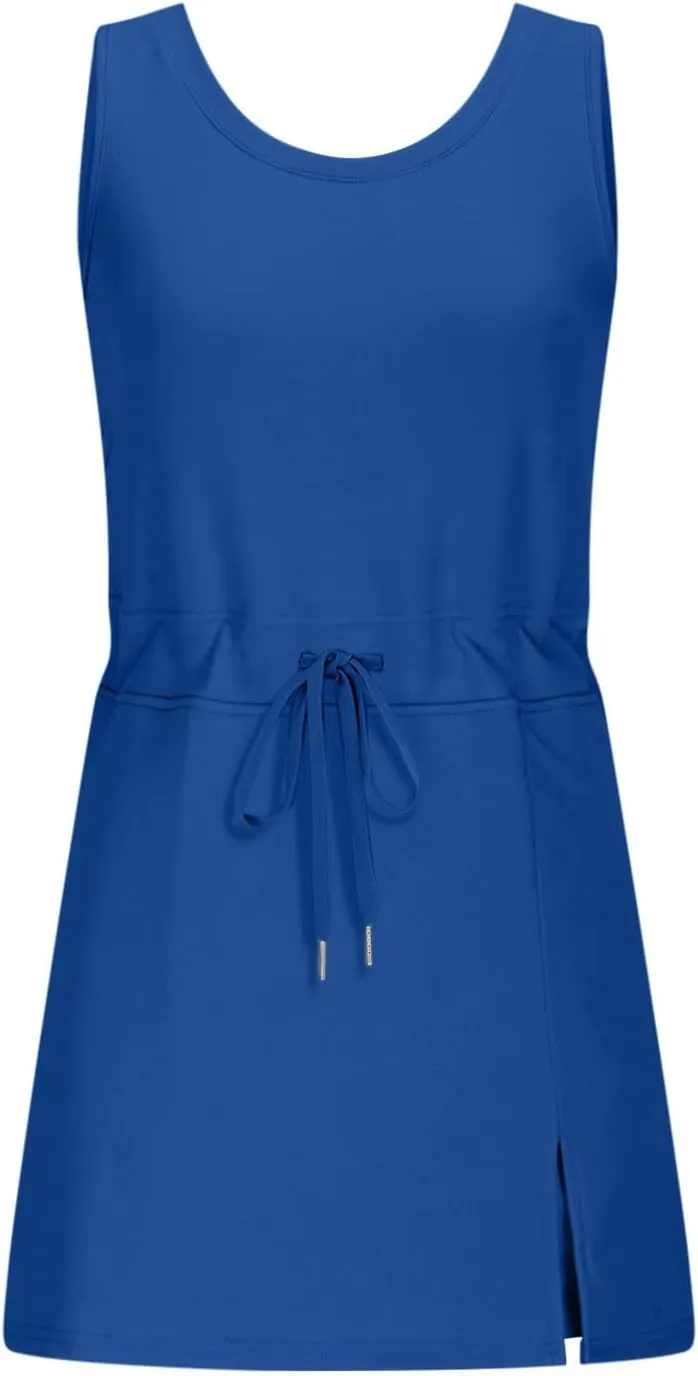 Womens Tennis Dress with Built in Shorts Sleeveless Workout Athletic Rompers Tie Up Waisted Skort Dress Golf Outfits