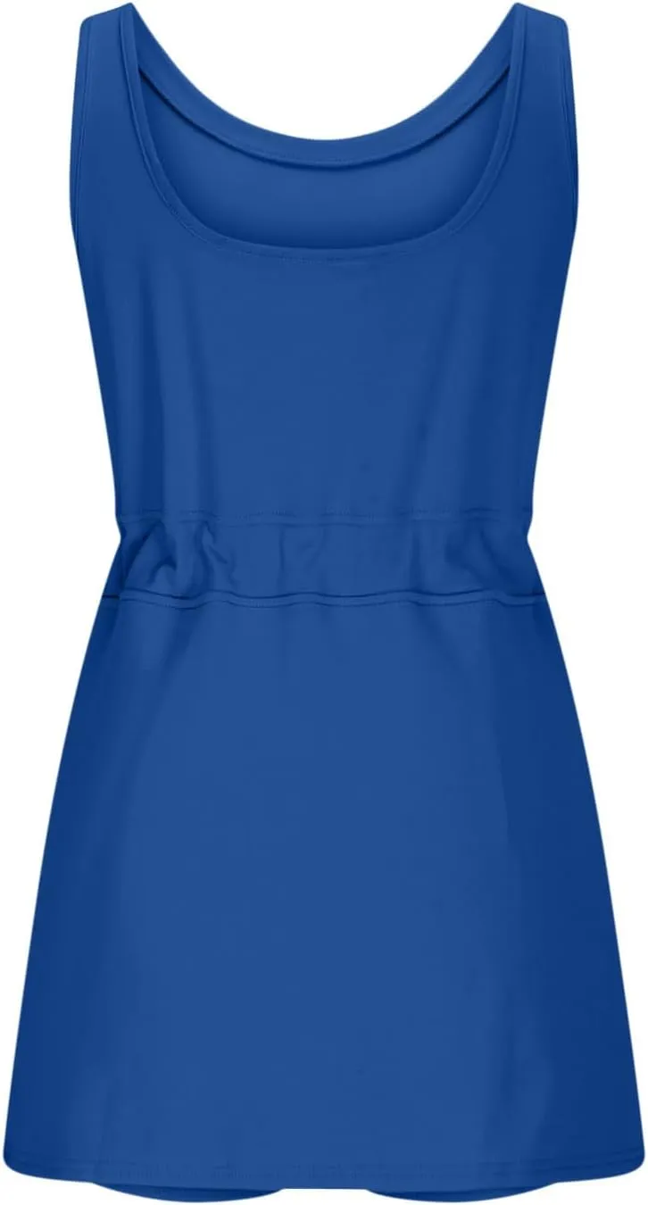 Womens Tennis Dress with Built in Shorts Sleeveless Workout Athletic Rompers Tie Up Waisted Skort Dress Golf Outfits