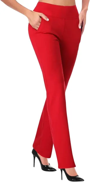 Work Pants for Women 2024 Plus Size High Waisted Stretch Comfy Athletic Workout Yoga Dress Pants Fall Fashion Casual Office Business Trousers A-red