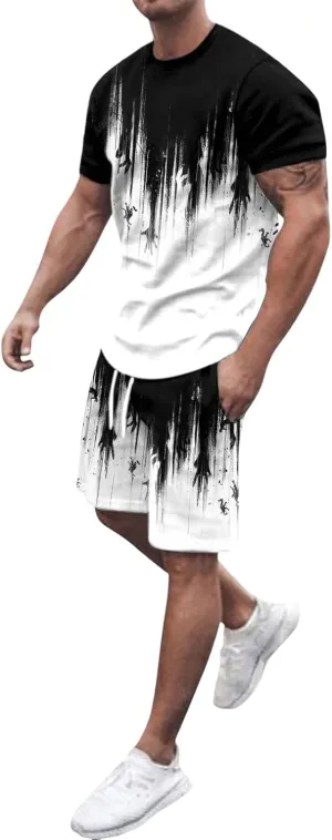 Workout Sets 2 Piece Short Sleeve Trendy Funny Graphic Tshirt Wide Leg Shorts Baggy Summer Vacation Matching Sets