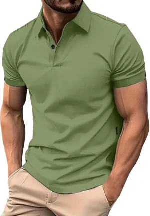 Ymosrh Men's Polo Shirts Golf Short Sleeve Summer Buttons Business Casual Collar T-Shirt Casual, S-3XL