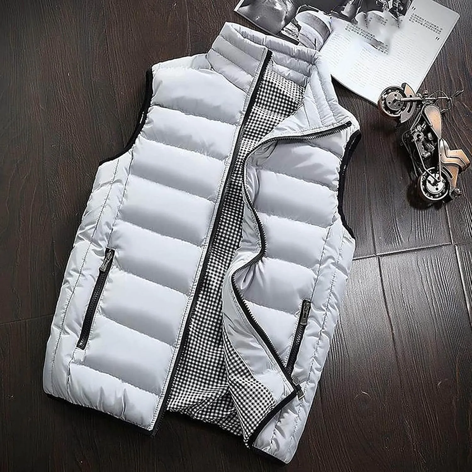 Ymosrh Men's Puffer Vest Outdoor Casual Stand Collar Padded Vest Coats Packable Vest, M-5XL