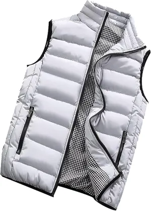 Ymosrh Men's Puffer Vest Outdoor Casual Stand Collar Padded Vest Coats Packable Vest, M-5XL