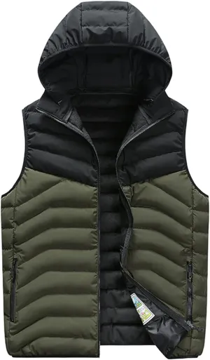 Ymosrh Men's Puffer Vest With Hood Outdoor Quilted Winter Vest Hooded Sleeveless Jacket Padded Vest Vest, XXXXL-7XL