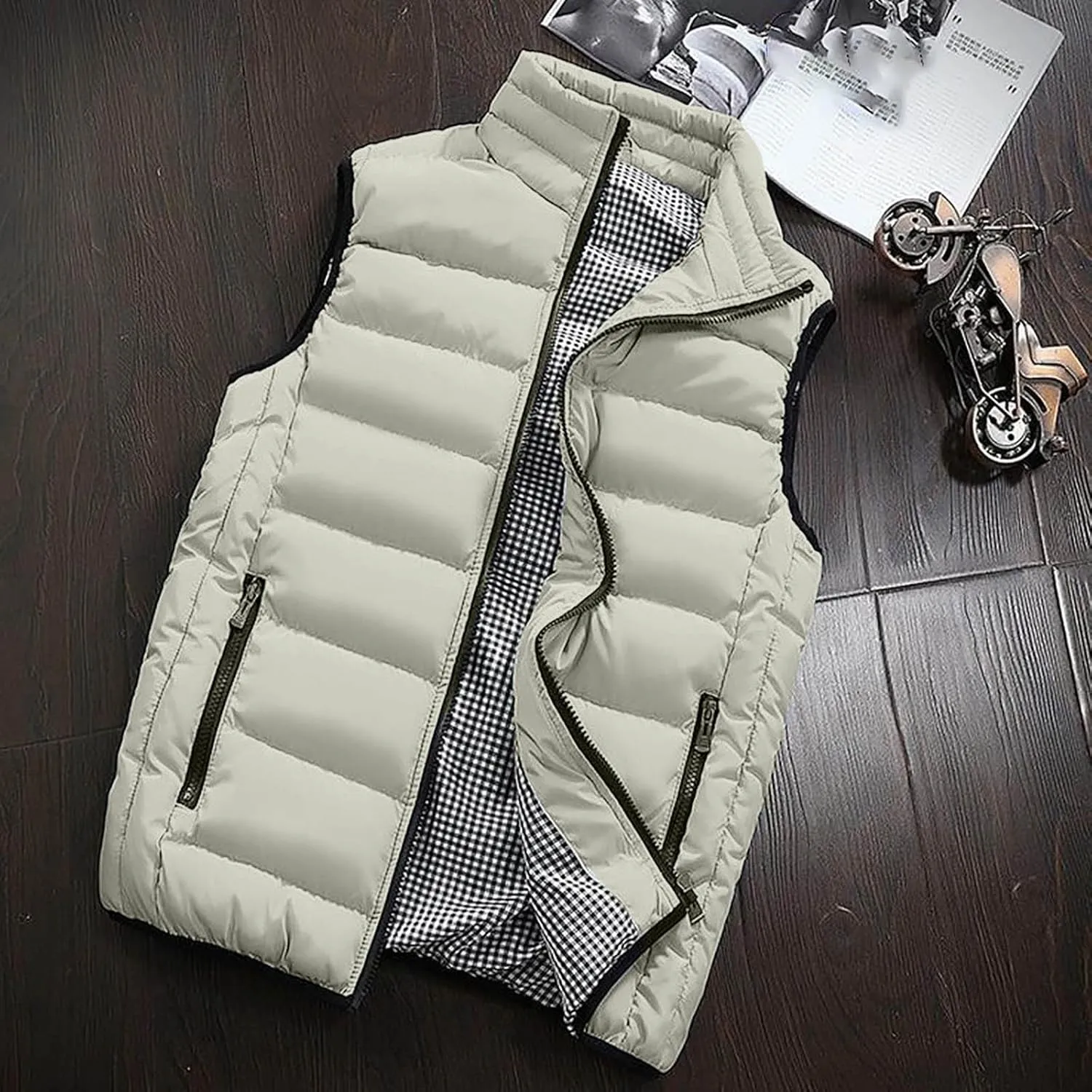 Ymosrh Mens Puffer Vests Lightweight Down Stand Collar Windproof Sleeveless Jacket for Travel Hiking Running Vest, M-5XL