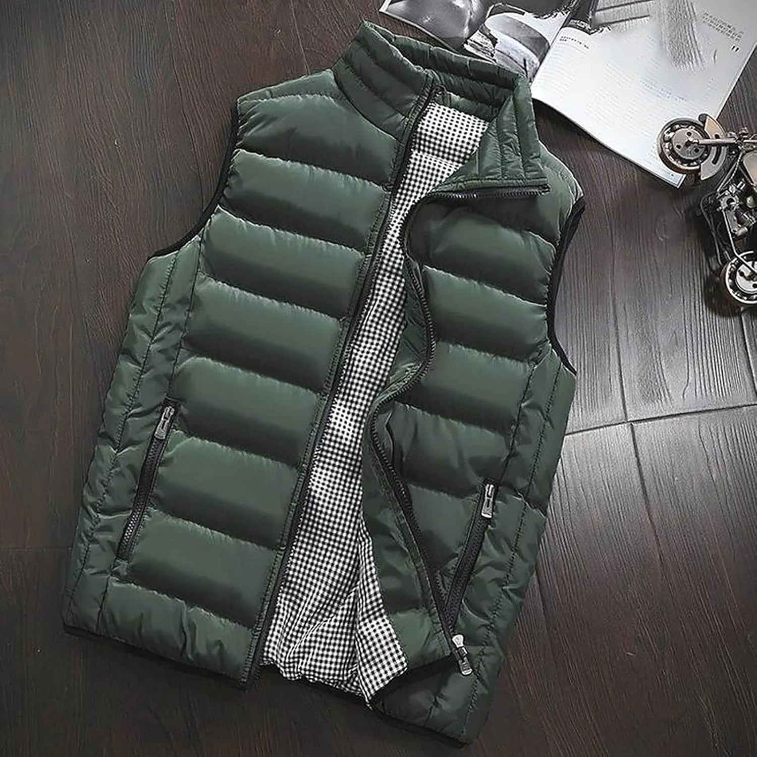 Ymosrh Mens Puffer Vests Lightweight Down Stand Collar Windproof Sleeveless Jacket for Travel Hiking Running Vest, M-5XL