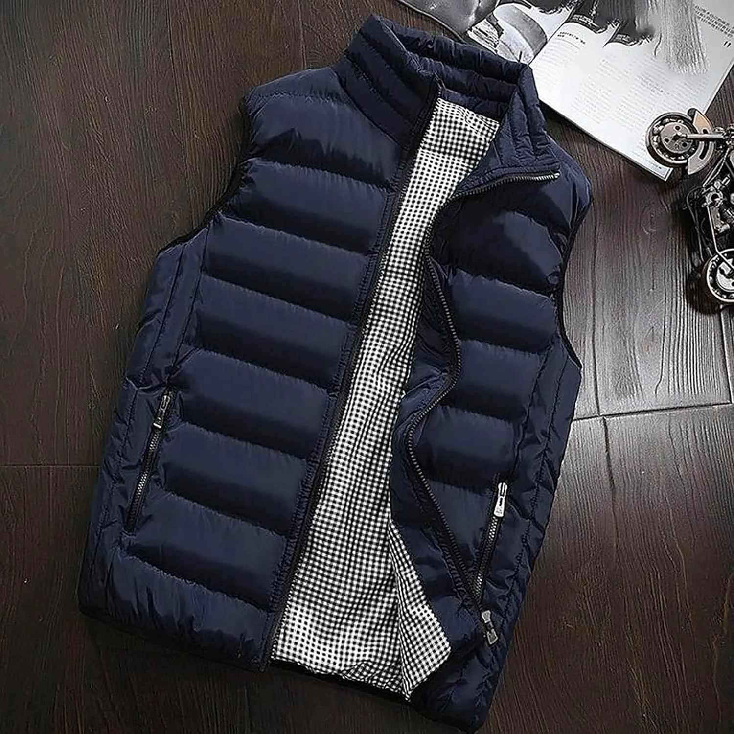 Ymosrh Mens Puffer Vests Lightweight Down Stand Collar Windproof Sleeveless Jacket for Travel Hiking Running Vest, M-5XL