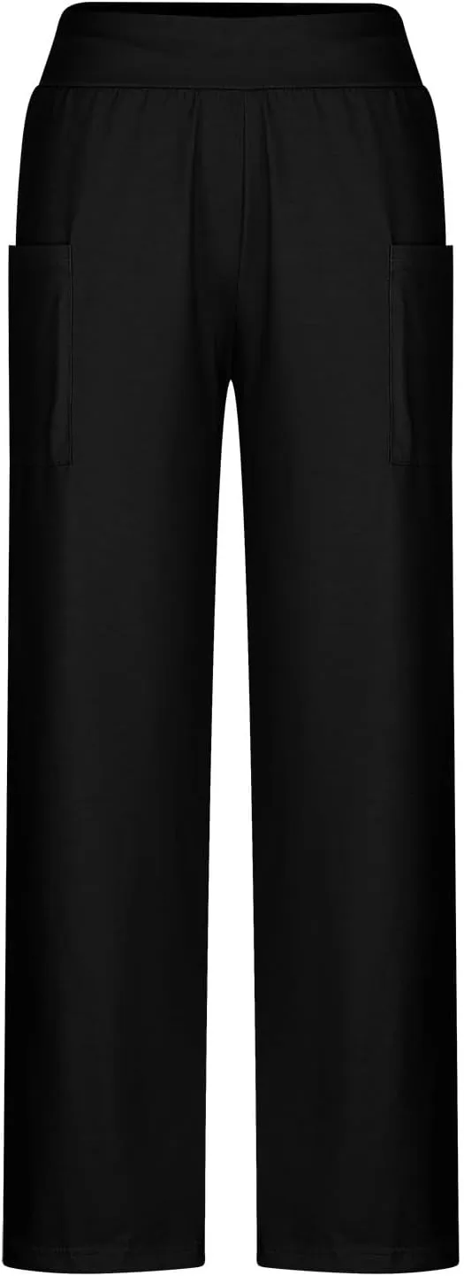 YUHGODO Harem Pants Women, Cozy High Waist Yoga Trousers with Pockets Casual Loose Comfy Stretch Workout Lounge Pants