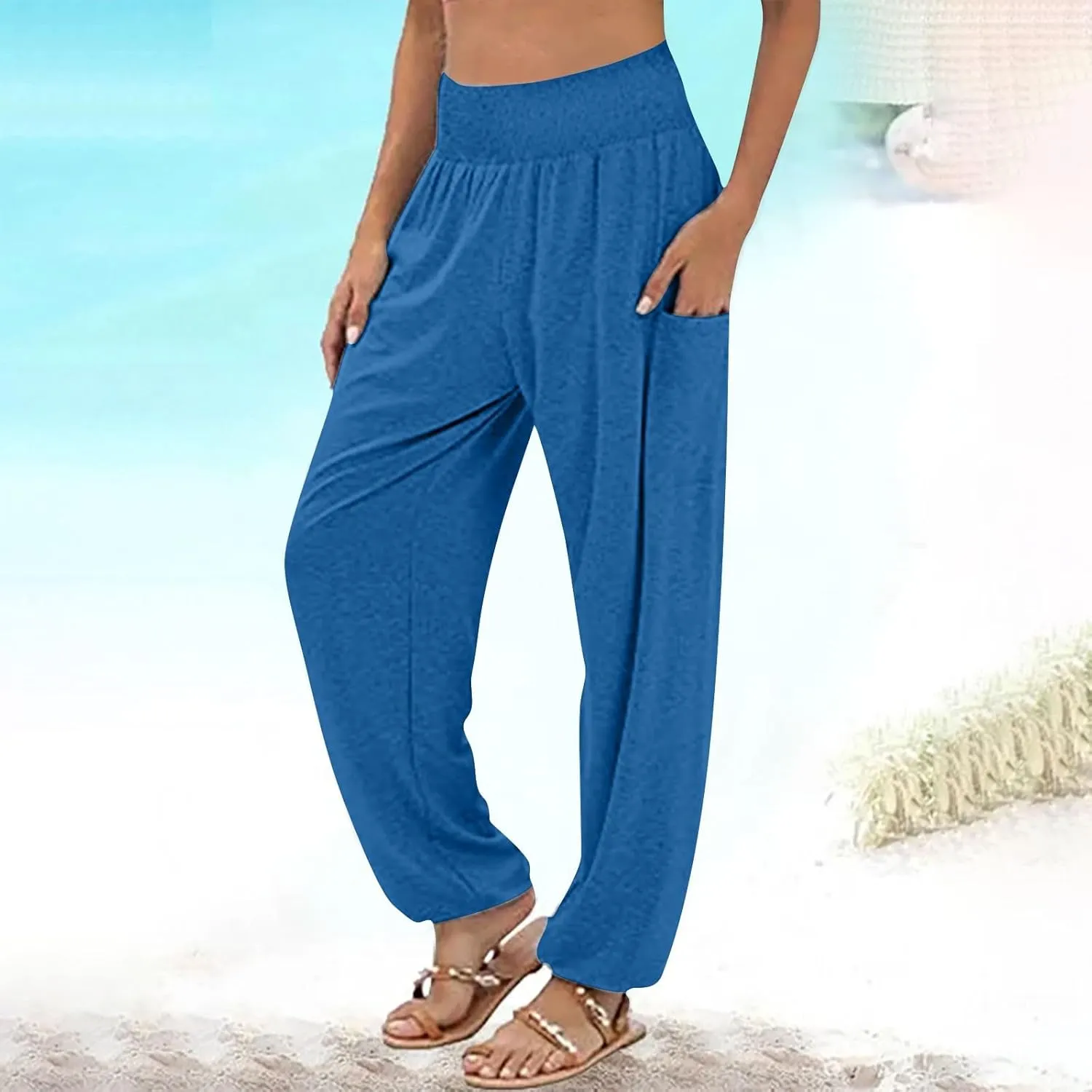 YUHGODO Harem Pants Women, Cozy High Waist Yoga Trousers with Pockets Casual Loose Comfy Stretch Workout Lounge Pants